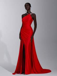 Elitara فستان أنيق وأنيق مع خطوط الماس اليدوية الحمراء بدون أكتاف، سبليت جذاب مع خط A متجمع، ذيل، مناسب لمناسبات المواعدة والحفلات والحفلات المختلطة والرقص وحفلات الزفاف والتخرج والحفلات الرسمية (الطراز الثقيل)، ثوب السهرة للسهرة، للضيوف في الزفاف