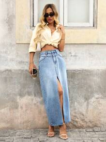 EMERY ROSE Women's Fashionable Denim Mini Skirt, Suitable For Summer - Blue - View 4