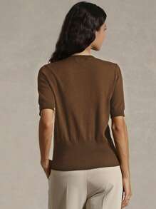 Briarwyn Crew Neck Short Sleeve Top, Solid Color, Fashionable For Summer - Coffee Brown - View 7