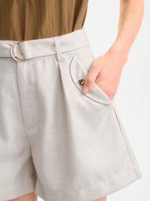 Aalyst Haferfarben minimalistische Damenhosen mit Metall-Gürtelschnalle, Sommerhosen