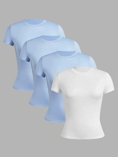 SHEIN EZwear Summer Casual Simple Solid Color Short Sleeve T-Shirt