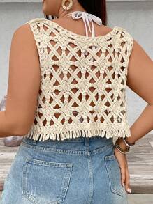 SHEIN VCAY Top de punto casual sólido de talla grande con abertura, top con hombros descubiertos, top lindo, top de ganchillo, top de malla, top transparente de color amarillo mantequilla, conjunto para el 4 de julio, conjunto para vacaciones en una isla, conjunto para luna de miel, conjunto para vacaciones de mujer, ropa de mujer de estilo occidental bohemio, conjunto para festival, conjunto para graduación de verano, conjunto para vacaciones en la playa, ropa de mujer de estilo occidental de talla grande