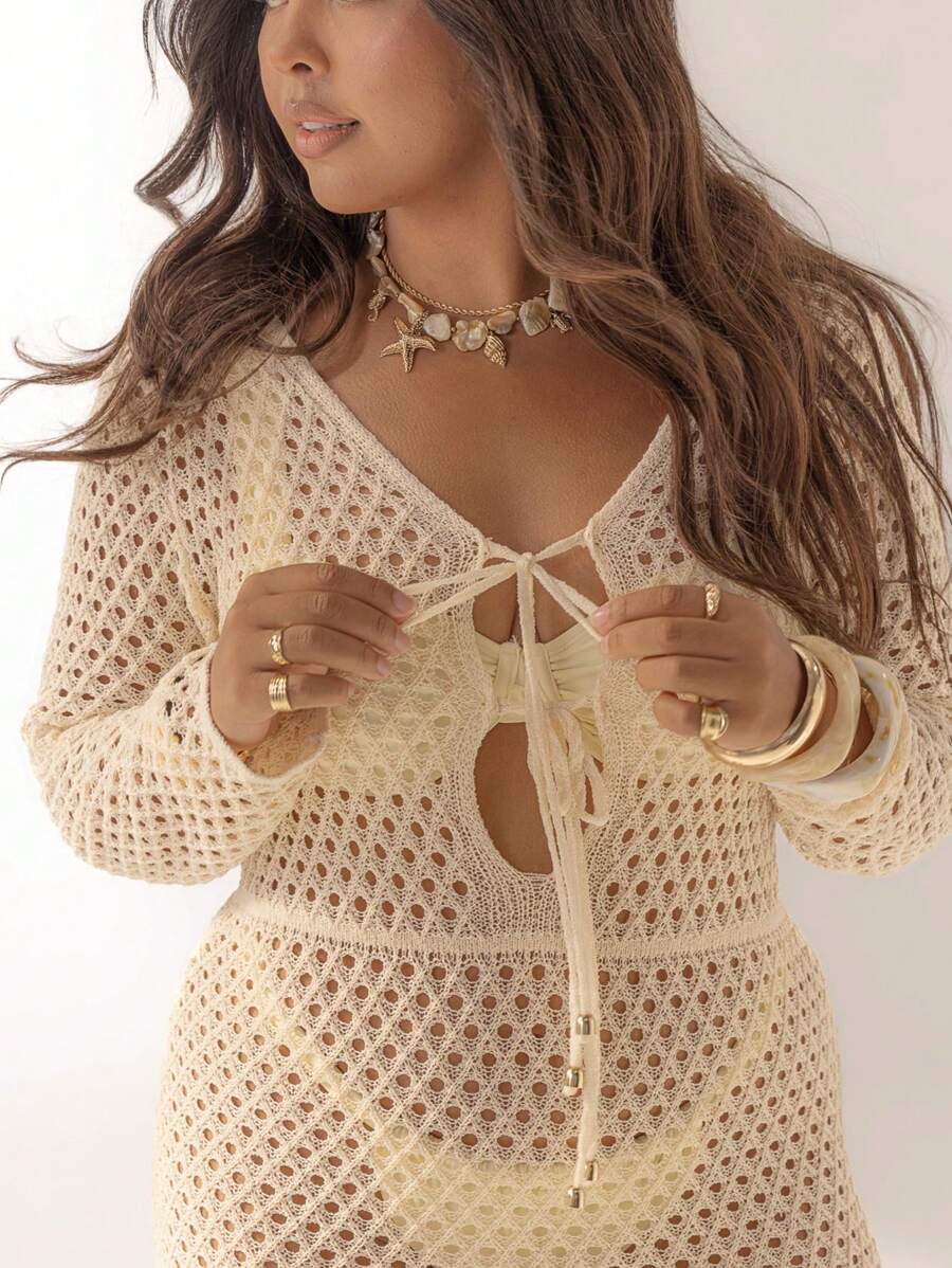 Aralina Casual Y2k 4th Of July Curve Crochet Sexy Beach Maxi Dress Perfect For Summer Festivals And Beach Outfits And Nights Out - White - View 1