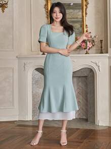 DAZY Neues elegantes Sommer-Midikleid für Frauen, 2-in-1 Maxikleid - Pastellgrün - Übersicht 4