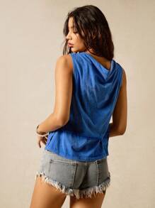 Easelle 1 件女式蓝色编织低领宽松背心 - 藍色 - 查看 2