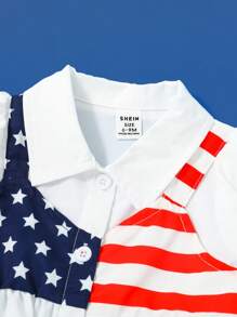 SHEIN Baby Girl Summer White Independence Day Print Mock 2 Pieces Dress With Decoration, Daily Casual Outfit Necessity,4th Of July - White - View 6