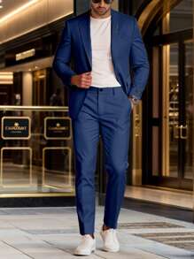Manfinity Mode Men's Casual/Office Wear Solid Color Jacket And Pants Suit