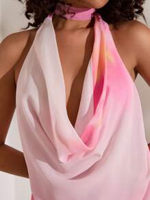 Opulessa Woven Print Ruffled Collar Backless Mini Dress For Women - Pink - View 6