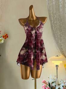 Attitoon Red Tie-Dye Paisley & Cashew Pattern Women Camisole,Rave Top