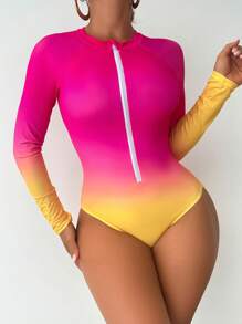 Swim SPRTY 女士渐变色度假沙滩长袖休闲连体泳衣 - 彩色 - 查看 5