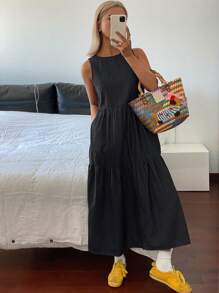 DAZY 春季新款女式度假风牛仔连衣裙 - 黑色 - 查看 3