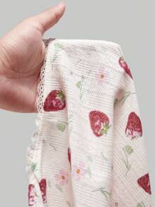 ROMWE Kawaii 春季休闲森系少女碎花弹力紧身蝴蝶结T恤女款 - 杏色 - 查看 5