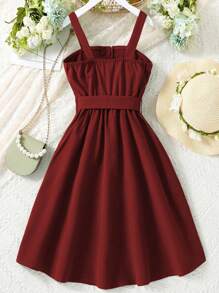 Sparklyn 青少年女孩秋季背心式吊带连衣裙（带腰带）