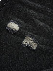 SHEIN Teen Girl Y2K Low Rised Distressed Ripped Frayed Edge Denim Jeans Long Shorts, Spring Summer Vacation Beach Fashion - Black - View 3