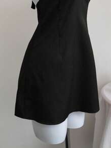 Elamini Vestido de línea A con cuello de pico profundo, cordón y espalda descubierta, sexy y elegante, para primavera/verano