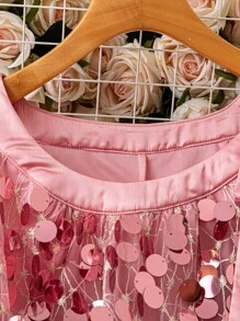 Rometta 加大码无袖露背夏季亮片装饰中长款派对连衣裙，时尚设计 - 粉色 - 查看 5