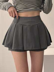 DAZY 女式纯色褶皱A字迷你短裙，秋季半身裙