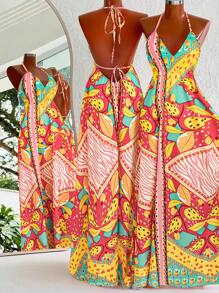 INAWLY Women's Vacation Backless Sexy Zebra Print Halter Neck Dress - Multicolor - View 2