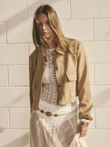 Aralina 女式纯色长袖单排扣实用口袋休闲夹克 - 棕色 - 查看 8