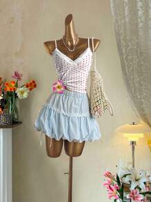 CovetEZ Camisola floral encaje de flores en miniatura con escote en V profundo para mujer, atuendo de primavera/verano