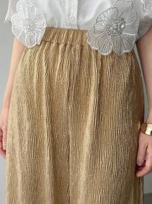 FRIFUL Women Textured Elastic Waist Wide Leg Pants, Grandmother Style, Spring/Summer Low Rise