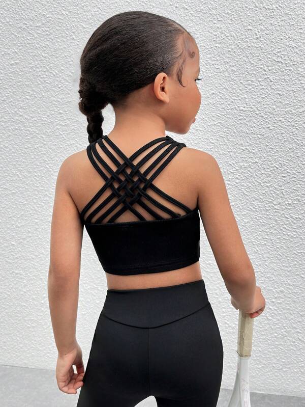 SHEIN Kleine Mädchen Unifarben Kurze Gestrickte Sportbekleidung Trägertop