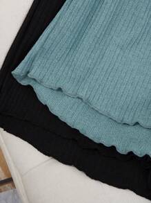 SHEIN 2 件套罗纹腰带抽绳休闲睡衣短裤，家居服睡眠短裤 - 彩色 - 查看 6