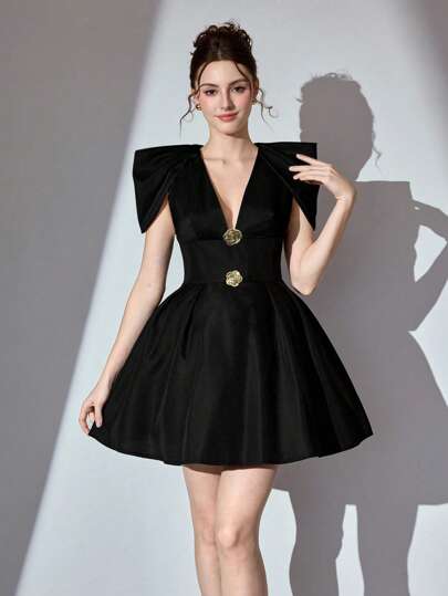 Poshira Women Ball Gown Dress, Solid Color, Fashion Suitable For Summer