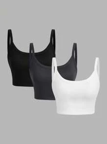 SHEIN VCAY 3 件套黑色、深灰色、白色女士休闲工字背心，内置胸罩，适合夏季