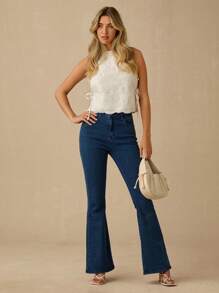 Enchnt 女式花卉刺绣侧系带无袖时尚衬衫 - 白色 - 查看 5