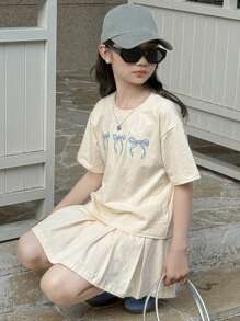 Dazy Kids Tween Girl Fall Outfit T-Shirt Set, Back To School Clothes - Apricot - View 5