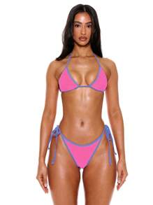 Musera Resort Contrast Trim Tie Side Bikini Bottoms Only Summer Spring Holiday Vacation Sexy Ibiza Beachwear Rave Beach