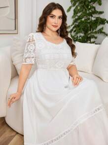 Modelyn Abito casual in stile arabo elegante, taglia grande, a maniche corte, con fiori e patchwork, linea ad A