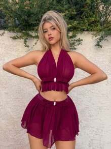 EgrlEra Women Two Pieces Outfits For Daily Wear - Burgundy - View 5