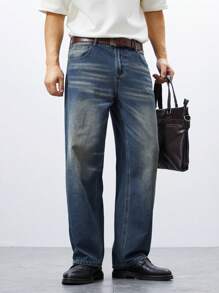 Manfinity Homme Men's Contrast Color Pocket Casual Versatile Straight Leg Jeans - Blue - View 1