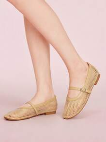 CUCCOO DOLLMOD Damen Ballerinas mit Kristalldekor, beiges Mesh-Material, modischer, komfortabler und atmungsaktiver Lässig Loafers - Gold - Übersicht 4