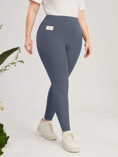 Mulvari 大码休闲百搭字母图案纯色紧身裤