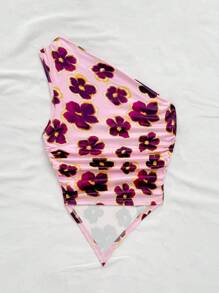 Soleia Stylish Asymmetrical Neck Print Tube Top, Sexy Bodycon Ruched Criss-Cross Front Bikini Top - Pink - View 2