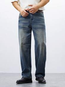 Manfinity Homme Men's Contrast Color Pocket Casual Versatile Straight Leg Jeans - Blue - View 5