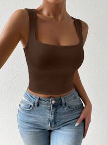Chiquease Camiseta de tirantes sin mangas ajustada de unicolor, top corto de verano