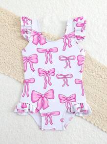 Baby Girl Butterfly Print Ruffle One-Piece Swimsuit With Flutter Sleeves Baby Girl Summer Clothes Baby Girls Bodysuits Baby Clothing Summer Baby Summer Clothes Girl Baby Girl Summer Baby Girls Bodysuits Baby Girls Clothing Summer - Pink - View 3