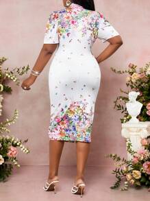Fleurora Plus Size Elegant Dresses White Short Sleeve Dresses Holiday Dresses Halloween Dresses White Fresh And Simple Floral Prints Holiday Dresses Ladies New Year Party Valentine's Day Valentine's Day Dresses Valentine's Day Dresses Ladies Holiday Dresses Valentine's Day Dresses Ladies,Summer Outfits For Women