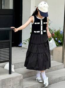 DAZY Tween Girls Casual Dress, Autumn,Back To School Clothes - Black - View 2