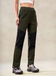 OutZeal Pantalones de verano para mujer de ajuste ceñido, con bloqueo de color, ligeros, de secado rápido y con efecto refrigerante, con bolsillos con cremallera