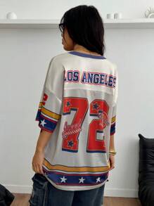 Coolane 女式夏季外出复古 Y2K 数字图案超大棒球服球衣 - 彩色 - 查看 5