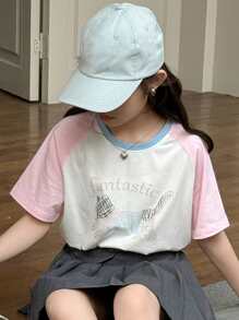 Dazy Kids Tween Girls' Oversized Contrast Color Cartoon Graphic T-Shirt,Girls Summer Outfits,Back To School Clothes - Multicolor - View 5