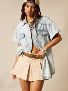 Easelle 2025 Summer Denim Regular Thin Jacket Washed Summer Vacation Light Color Denim Cowgirl 4th Of July - Blue - View 7