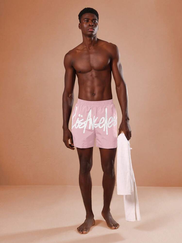 그래픽 로고 컴포트 핏 수영 보드 반바지