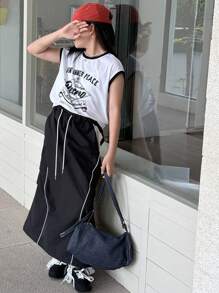 Dazy Kids ملابس علوية مطبوعة بياقة مستديرة للبنات المراهقات، صيفية، ملابس عودة إلى المدرسة - أبيض - مشاهدة 5