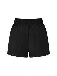 SHEIN Tall Plus Size Solid Color Split Casual Elegant Shorts, Suitable For Daily Wear In Summer - Black - View 2
